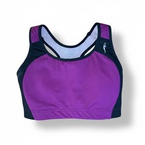 4/$20 NWT Sturdy Girl Sports Santa Monica High Impact Sports Bra 34DD Purple Blk